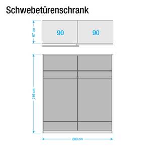 Schuifdeurkast Kentucky alpinewit/massief eikenhout - 200 x 216 cm - Zonder passe-partout lijst