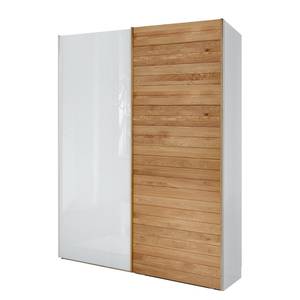 Schuifdeurkast Kentucky alpinewit/massief eikenhout - 200 x 216 cm - Zonder passe-partout lijst