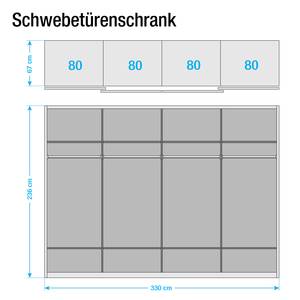 Schwebetürenschrank Kentucky Alpinweiß/Eiche massiv - 330 x 236 cm - Mit Passepartoutrahmen