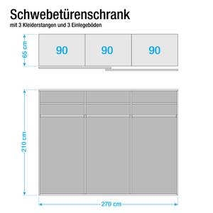 Schwebetürenschrank Dessie Eiche Sanremo Dekor/Alpinweiß - Breite: 270 cm - 2 Türen - Ohne Beleuchtung