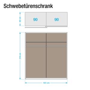 Armoire à portes coulissantes Lorca Blanc brillant / Imitation chêne de San Remo clair - Largeur : 181 cm