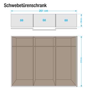 Schwebetürenschrank Loriga Alpinweiß / Glas Schwarz - Breite: 261 cm