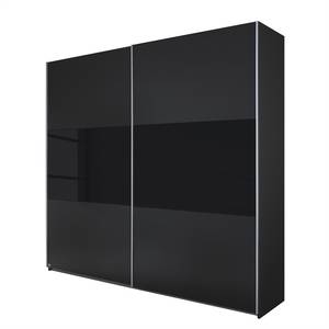 Armoire à portes coulissantes Loriga Gris métallisé / Verre noir - Largeur : 175 cm