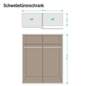 Zweefdeurkast Loriga Metallic grijs/zwart glas - Breedte: 175 cm