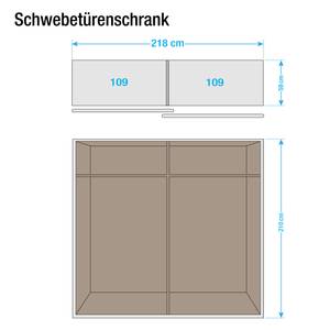 Schwebetürenschrank Loriga Graumetallic / Glas Schwarz - Breite: 218 cm