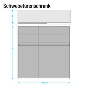 Schuifdeurkast Lumos Alpinewit/basaltkleurig glas - 226 x 223 cm