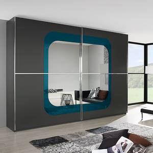 Armoire à portes coulissantes Lumos Graphite / Bleu pétrole - 270 x 236 cm