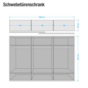 Schuifdeurkast Madrid wit eikenhouten look - Breedte: 300 cm - Zonder passe-partout lijst