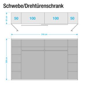 Zweefdeurkast Crieff Beukenhouten look/wit - Breedte: 316 cm