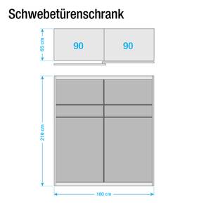 Schwebetürenschrank Mondrian Alpinweiß / Glas Grau - Breite: 180 cm