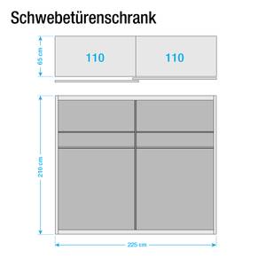 Schwebetürenschrank Mondrian Alpinweiß / Glas Grau - Breite: 225 cm