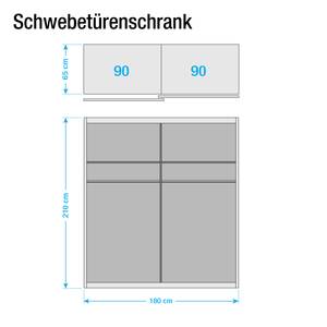 Schuifdeurkast Mondrian Alpinewit/braamkleurig glas - Breedte: 180 cm