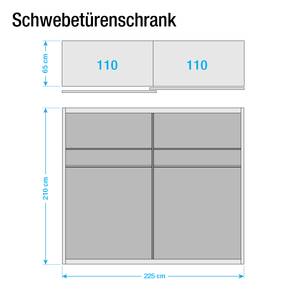 Schuifdeurkast Mondrian Alpinewit/braamkleurig glas - Breedte: 225 cm