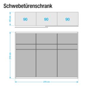 Schuifdeurkast Mondrian Alpinewit/braamkleurig glas - Breedte: 270 cm