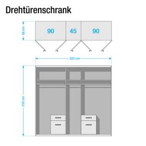 Drehtürenschrank Montepelier Alpinweiß / Spiegelglas - Breite: 225 cm