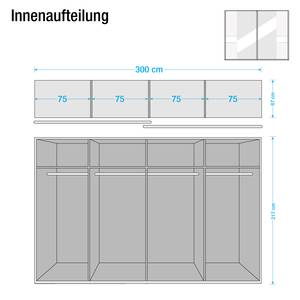 Armoire à portes coulissantes Münster Chêne partiellement massif - Largeur : 300 cm - Avec cadre passepartout - Avec éclairage