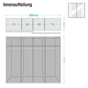 Schwebetürenschrank Münster Eiche teilmassiv - Breite: 250 cm - Mit Passepartoutrahmen - Ohne Beleuchtung