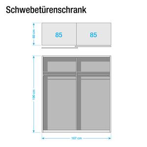 Schwebetürenschrank Nedlitz Alpinweiß / Glas Schwarz - 126 cm (2-türig) - Breite: 167 cm