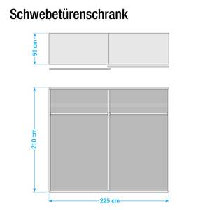 Schuifdeurkast Nizza wit eikenhouten look - Breedte: 225 cm