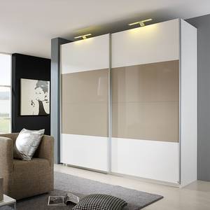 Schwebetürenschrank Beluga-Plus Alpinweiß/Hochglanz Weiß/SandGrau - 270 x 236 cm - 2 Türen