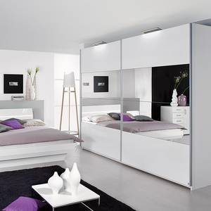 Armoire portes coulissantes Park Avenue Blanc alpin / Blanc brillant - Partiellement recouvert de miroirs - Largeur : 181 cm