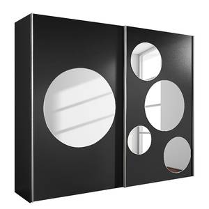 Armoire à portes coulissantes Poly Noir avec 5 miroirs ronds - Largeur d'armoire : 236 cm