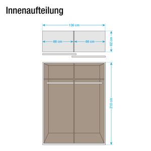 Schwebetürenschrank Quadra Alpinweiß / Hochglanz Weiß & Lavagrau - Breite x Höhe: 136 x 210 cm