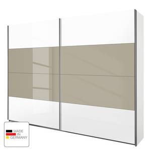 Schwebetürenschrank Quadra Alpinweiß / Hochglanz Sandgrau - 136 x 230 cm