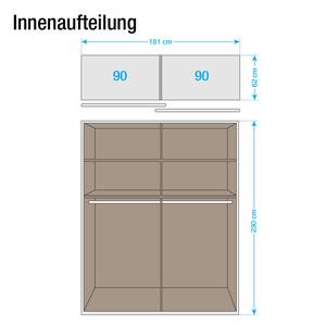 Schwebetürenschrank Quadra Alpinweiß / Hochglanz Sandgrau - 181 x 230 cm