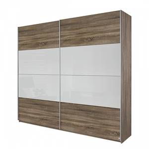 Armoire à portes coulissantes Quadra I Imitation chêne Havanna / Verre blanc - 136 x 230 cm