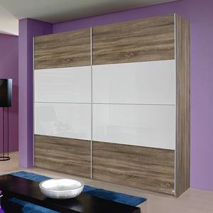 Schuifdeurkast Quadra I Havanna eikenhouten look/wit glas - 136 x 230 cm