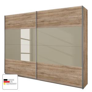 Schwebetürenschrank Quadra Eiche Sanremo Hell Dekor / Glas Sandgrau - Breite x Höhe: 181 x 210 cm