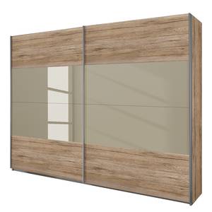 Schwebetürenschrank Quadra Eiche Sanremo Hell Dekor / Glas Sandgrau - Breite x Höhe: 271 x 210 cm