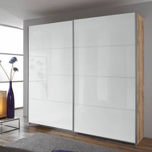 Armadio ad ante scorrevoli Quadra Effetto quercia di Sanremo chiara/Vetro bianco - Larghezza x altezza: 136 x 210 cm - Effetto quercia di Sanremo chiaro/Vetro bianco - 136 x 210 cm