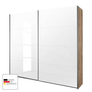 Schwebetürenschrank Quadra Eiche Stirling Dekor / Glas weiß - Eiche Sanremo Hell Dekor / Glas Weiß - 181 x 210 cm