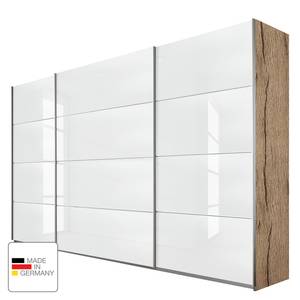 Schwebetürenschrank Quadra Eiche Stirling Dekor / Glas weiß - Eiche Sanremo Hell Dekor / Glas Weiß - 315 x 210 cm