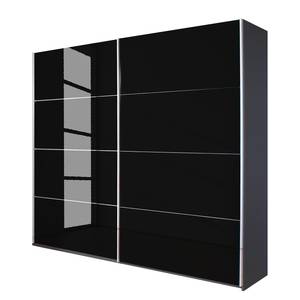 Schuifdeurkast Quadra grijs metallic/zwart glas - 136 x 62 cm