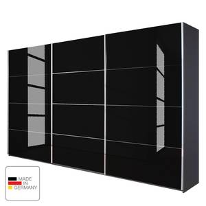 Armoire à portes coulissantes Quadra Gris métallisé / Verre noir - 315 x 62 cm