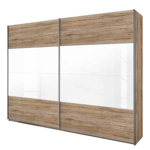 Schwebetürenschrank Quadra I Hochglanz Weiß / Eiche Sanremo Hell Dekor - 136 x 230 cm