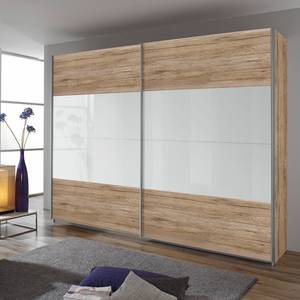 Schwebetürenschrank Quadra I Hochglanz Weiß / Eiche Sanremo Hell Dekor - 136 x 230 cm