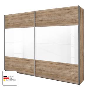 Schwebetürenschrank Quadra I Hochglanz Weiß / Eiche Sanremo Hell Dekor - 181 x 230 cm