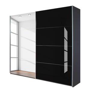 Schwebetürenschrank Quadra (Mit Spiegel) Grau-metallic / Glas Schwarz - Breite x Höhe: 136 x 210 cm - 136 x 210 cm