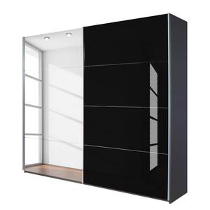 Schuifdeurkast Quadra (met spiegel) grijs metallic/zwart glas - (BxH): 181x210cm - 181 x 210 cm