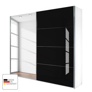 Schwebetürenschrank Quadra (Spiegel) Alpinweiß / Glas Schwarz - Breite x Höhe: 136 x 210 cm