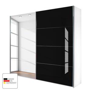 Schwebetürenschrank Quadra (Spiegel) Alpinweiß / Glas Schwarz - Breite x Höhe: 136 x 230 cm