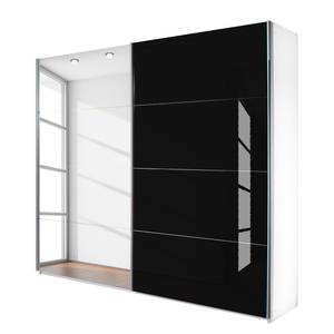 Armoire à portes coulissantes Quadra Avec miroir Blanc alpin / Verre noir 226 x 210 cm