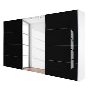 Armoire à portes coulissantes Quadra Avec miroir Blanc alpin / Verre noir 315 x 210 cm