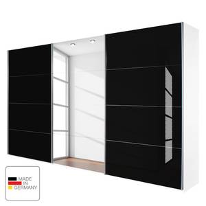 Schwebetürenschrank Quadra (Spiegel) Alpinweiß / Glas Schwarz - Breite x Höhe: 315 x 210 cm
