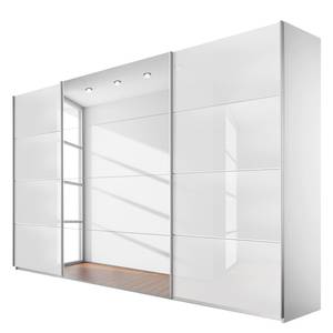 Schwebetürenschrank Quadra (Spiegel) Alpinweiß / Glas Weiß - Breite x Höhe: 315 x 210 cm - 315 x 210 cm