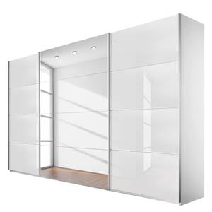 Armoire à portes coulissantes Quadra Avec miroir Blanc alpin / Verre blanc 315 x 230 cm - 315 x 230 cm